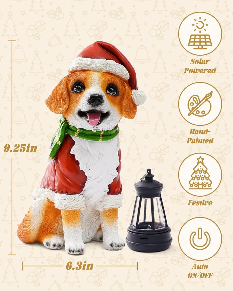 Pohabery Christmas Dog Garden Statue with Solar Lantern – Santa Dog Figurine in Red Coat & Hat, Outdoor Christmas Yard & Porch Decorations, Balcony & Lawn Decor, for Dog Lovers - Image 3